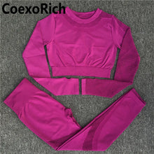 Load image into Gallery viewer, Yoga Set Women Fitness Gym Clothing Sport Suit Seamless Hollow Out Long Sleeve Crop Top High Waist Workout Leggings Sportwear
