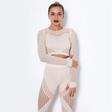 Load image into Gallery viewer, Women Workout Fitness Outfits Hollow Mesh Sports Sets Running Set High Waist Gym Sets Energy Seamless Yoga Suits New 2 Pcs Sets
