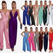 Load image into Gallery viewer, 2024 European and American Deep V French Backless Sequin Wholesale Women's Fashion Spice Sleeveless Halter Jumpsuit
