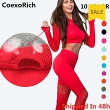 Load image into Gallery viewer, Yoga Set Women Fitness Gym Clothing Sport Suit Seamless Hollow Out Long Sleeve Crop Top High Waist Workout Leggings Sportwear
