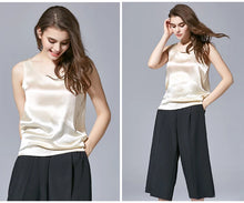 Load image into Gallery viewer, Tank Tops Women 100% Real Silk Blouse Sleeveless Shirts Satin Tunic Tops Summer Loose Casual Solid Plus Size S-XXL
