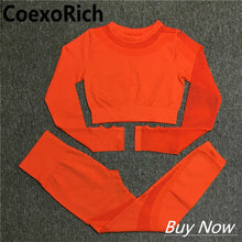 Load image into Gallery viewer, Yoga Set Women Fitness Gym Clothing Sport Suit Seamless Hollow Out Long Sleeve Crop Top High Waist Workout Leggings Sportwear
