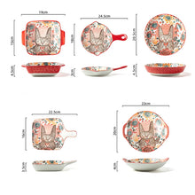 Load image into Gallery viewer, 1pc/cute rabbit hand-painted bowl and plate underglaze ceramic household soup bowl commercial hotel noodle bowl fruit salad bowl

