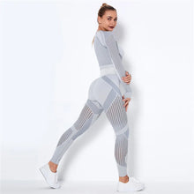 Load image into Gallery viewer, Women Workout Fitness Outfits Hollow Mesh Sports Sets Running Set High Waist Gym Sets Energy Seamless Yoga Suits New 2 Pcs Sets
