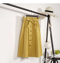 Load image into Gallery viewer, Summer Autumn Skirts Womens Midi Knee Length Korean Elegant Button High Waist Skirt Female Pleated School Skirt
