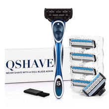 Load image into Gallery viewer, QShave Blue Series 5 Layer USA Blade Manual Razor Mens Shaving Razor with 6 Pieces X5 Blade and each Piece has trimmer Blade
