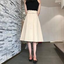 Load image into Gallery viewer, Summer Autumn Skirts Womens Midi Knee Length Korean Elegant Button High Waist Skirt Female Pleated School Skirt

