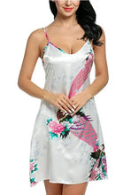 Load image into Gallery viewer, Satin Night Dress Women Nightgown Nightwear Night Shirts Casual Print Mini Dress Big Size Sleepshirt Chemise Nighty White XXL Yp
