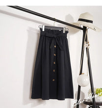Load image into Gallery viewer, Summer Autumn Skirts Womens Midi Knee Length Korean Elegant Button High Waist Skirt Female Pleated School Skirt
