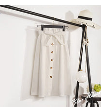 Load image into Gallery viewer, Summer Autumn Skirts Womens Midi Knee Length Korean Elegant Button High Waist Skirt Female Pleated School Skirt
