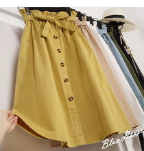 Load image into Gallery viewer, Summer Autumn Skirts Womens Midi Knee Length Korean Elegant Button High Waist Skirt Female Pleated School Skirt
