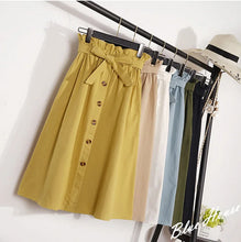 Load image into Gallery viewer, Summer Autumn Skirts Womens Midi Knee Length Korean Elegant Button High Waist Skirt Female Pleated School Skirt
