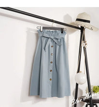 Load image into Gallery viewer, Summer Autumn Skirts Womens Midi Knee Length Korean Elegant Button High Waist Skirt Female Pleated School Skirt
