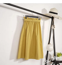 Load image into Gallery viewer, Summer Autumn Skirts Womens Midi Knee Length Korean Elegant Button High Waist Skirt Female Pleated School Skirt
