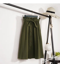 Load image into Gallery viewer, Summer Autumn Skirts Womens Midi Knee Length Korean Elegant Button High Waist Skirt Female Pleated School Skirt
