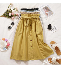 Load image into Gallery viewer, Summer Autumn Skirts Womens Midi Knee Length Korean Elegant Button High Waist Skirt Female Pleated School Skirt
