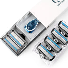 Load image into Gallery viewer, QShave Blue Series 5 Layer USA Blade Manual Razor Mens Shaving Razor with 6 Pieces X5 Blade and each Piece has trimmer Blade
