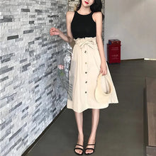 Load image into Gallery viewer, Summer Autumn Skirts Womens Midi Knee Length Korean Elegant Button High Waist Skirt Female Pleated School Skirt
