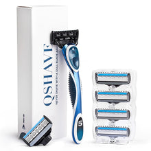 Load image into Gallery viewer, QShave Blue Series 5 Layer USA Blade Manual Razor Mens Shaving Razor with 6 Pieces X5 Blade and each Piece has trimmer Blade
