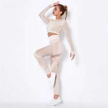 Load image into Gallery viewer, Women Workout Fitness Outfits Hollow Mesh Sports Sets Running Set High Waist Gym Sets Energy Seamless Yoga Suits New 2 Pcs Sets
