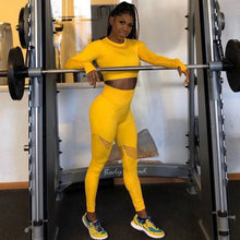 Load image into Gallery viewer, Yoga Set Women Fitness Gym Clothing Sport Suit Seamless Hollow Out Long Sleeve Crop Top High Waist Workout Leggings Sportwear
