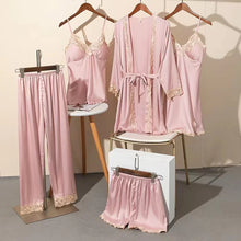 Load image into Gallery viewer, Satin Lace Five Piece Pajamas
