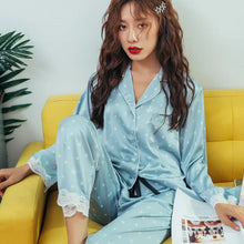 Load image into Gallery viewer, Lace Trim Satin Pajama Set
