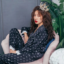 Load image into Gallery viewer, Lace Trim Satin Pajama Set
