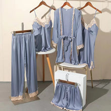 Load image into Gallery viewer, Satin Lace Five Piece Pajamas
