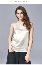 Load image into Gallery viewer, Tank Tops Women 100% Real Silk Blouse Sleeveless Shirts Satin Tunic Tops Summer Loose Casual Solid Plus Size S-XXL
