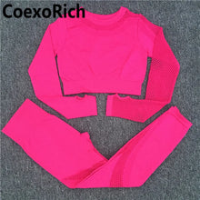 Load image into Gallery viewer, Yoga Set Women Fitness Gym Clothing Sport Suit Seamless Hollow Out Long Sleeve Crop Top High Waist Workout Leggings Sportwear
