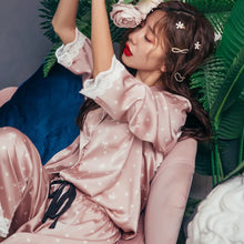 Load image into Gallery viewer, Lace Trim Satin Pajama Set
