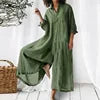 Load image into Gallery viewer, New 2025 Pure Color Casual Cotton Linen Loose Wide Leg Pants Long Shirt Jumpsuit Women's Fashion Plus Size Comfortable Trousers
