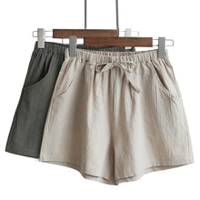 Load image into Gallery viewer, Women's high waisted shorts, fashionable and casual cotton and linen shorts, street wear, women's shorts
