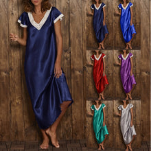 Load image into Gallery viewer, Night Dress Women Short Sleeve V Neck Homewear Long Dress Nightgowns Sleepwear Nachtkleding Vrouwen Night Gown For Women
