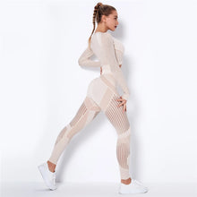 Load image into Gallery viewer, Women Workout Fitness Outfits Hollow Mesh Sports Sets Running Set High Waist Gym Sets Energy Seamless Yoga Suits New 2 Pcs Sets
