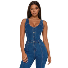 Load image into Gallery viewer, Wide Leg Denim Strap Jumpsuit
