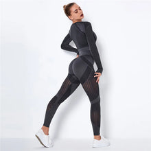 Load image into Gallery viewer, Women Workout Fitness Outfits Hollow Mesh Sports Sets Running Set High Waist Gym Sets Energy Seamless Yoga Suits New 2 Pcs Sets
