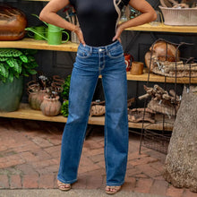 Load image into Gallery viewer, High Quality Vintage Women's Straight Denim Pants Slight Stretchy Pockets Wide Leg Trousers High Waist Loose Lady Long Jeans

