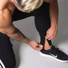 Load image into Gallery viewer, Mens Joggers Side Stripe Sweatpants Man Gym Workout Fitness Cotton Trousers Male Casual Fashion Skinny Track Zipper Design Pants
