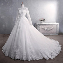 Load image into Gallery viewer, Muslim Wedding Dress 2021 Elegant High Neck With Train Princess Bride Dress Luxury Lace Embroidery Wedding Gown Vestido De Noiva
