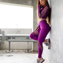 Load image into Gallery viewer, Yoga Set Women Fitness Gym Clothing Sport Suit Seamless Hollow Out Long Sleeve Crop Top High Waist Workout Leggings Sportwear

