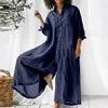 Load image into Gallery viewer, New 2025 Pure Color Casual Cotton Linen Loose Wide Leg Pants Long Shirt Jumpsuit Women's Fashion Plus Size Comfortable Trousers
