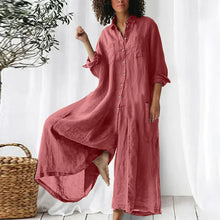 Load image into Gallery viewer, New 2025 Pure Color Casual Cotton Linen Loose Wide Leg Pants Long Shirt Jumpsuit Women's Fashion Plus Size Comfortable Trousers

