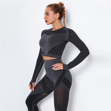 Load image into Gallery viewer, Women Workout Fitness Outfits Hollow Mesh Sports Sets Running Set High Waist Gym Sets Energy Seamless Yoga Suits New 2 Pcs Sets
