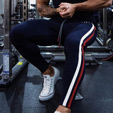 Load image into Gallery viewer, Mens Joggers Side Stripe Sweatpants Man Gym Workout Fitness Cotton Trousers Male Casual Fashion Skinny Track Zipper Design Pants
