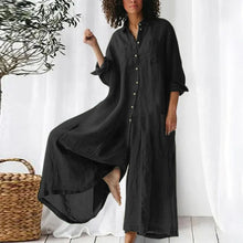 Load image into Gallery viewer, New 2025 Pure Color Casual Cotton Linen Loose Wide Leg Pants Long Shirt Jumpsuit Women's Fashion Plus Size Comfortable Trousers
