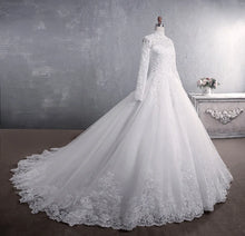 Load image into Gallery viewer, Muslim Wedding Dress 2021 Elegant High Neck With Train Princess Bride Dress Luxury Lace Embroidery Wedding Gown Vestido De Noiva
