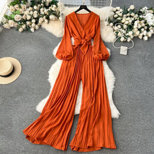 Load image into Gallery viewer, V-Neck Lantern Sleeve Jumpsuit
