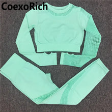 Load image into Gallery viewer, Yoga Set Women Fitness Gym Clothing Sport Suit Seamless Hollow Out Long Sleeve Crop Top High Waist Workout Leggings Sportwear
